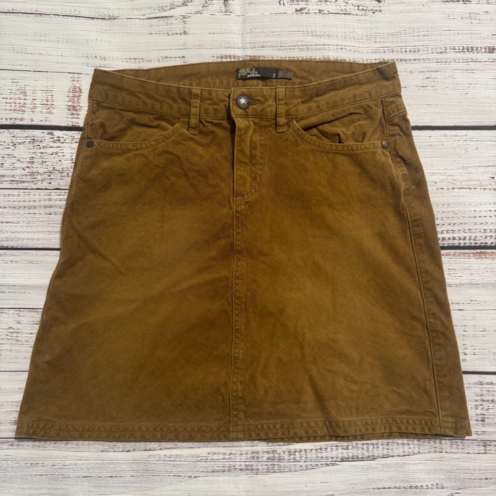 Prana Canyon Cord Mini Skirt Khaki Organic Cotton Corduroy Women's Size 2 28 in